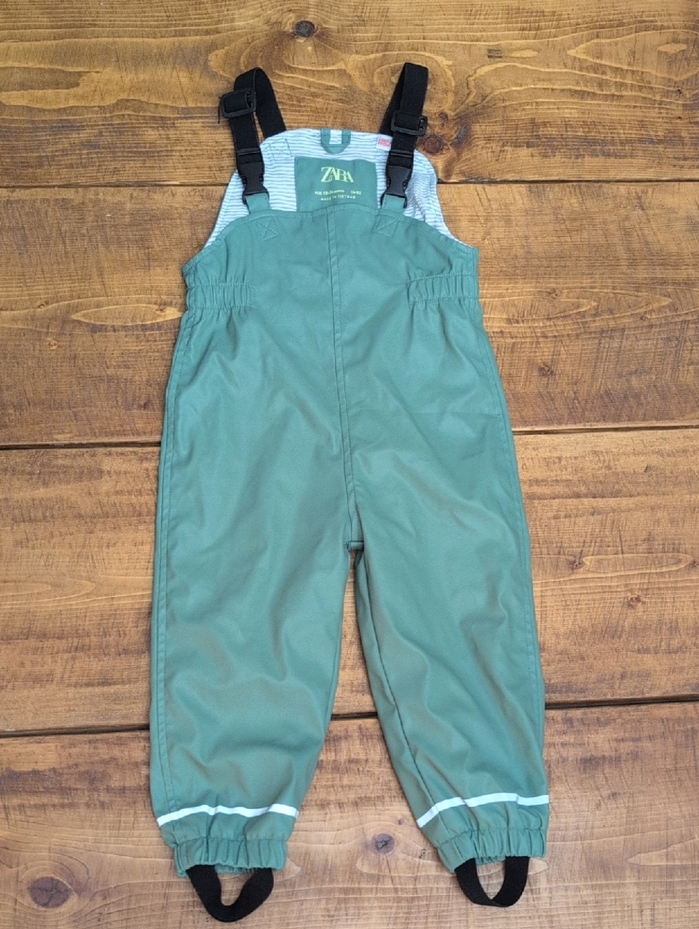 ZARA Green Kids Rain Overalls with Black Straps